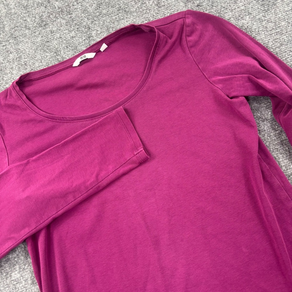 Uniqlo Long Sleeve Shirt XL Magenta Scoop Neck Cotton Blend Womens